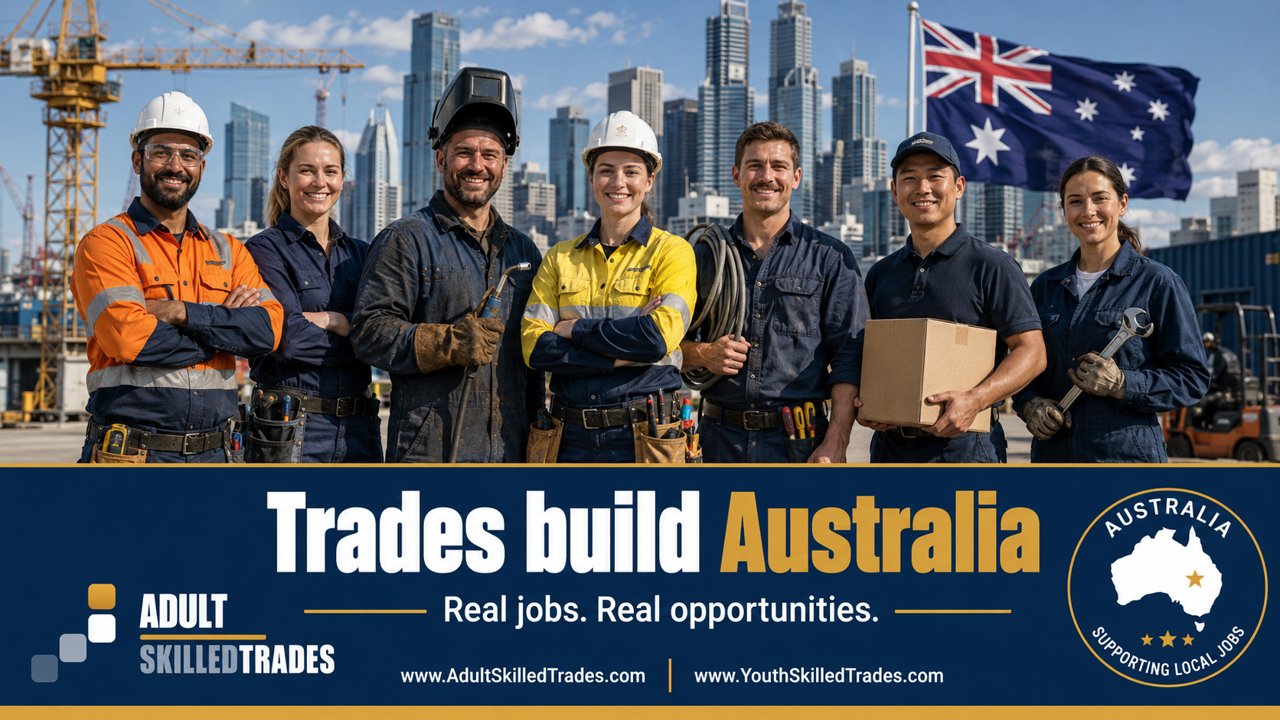 Trades build Australia — skilled trades team poster
