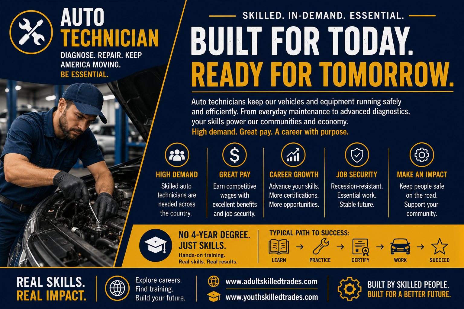 Auto Technician — Built for Today Ready for Tomorrow career poster