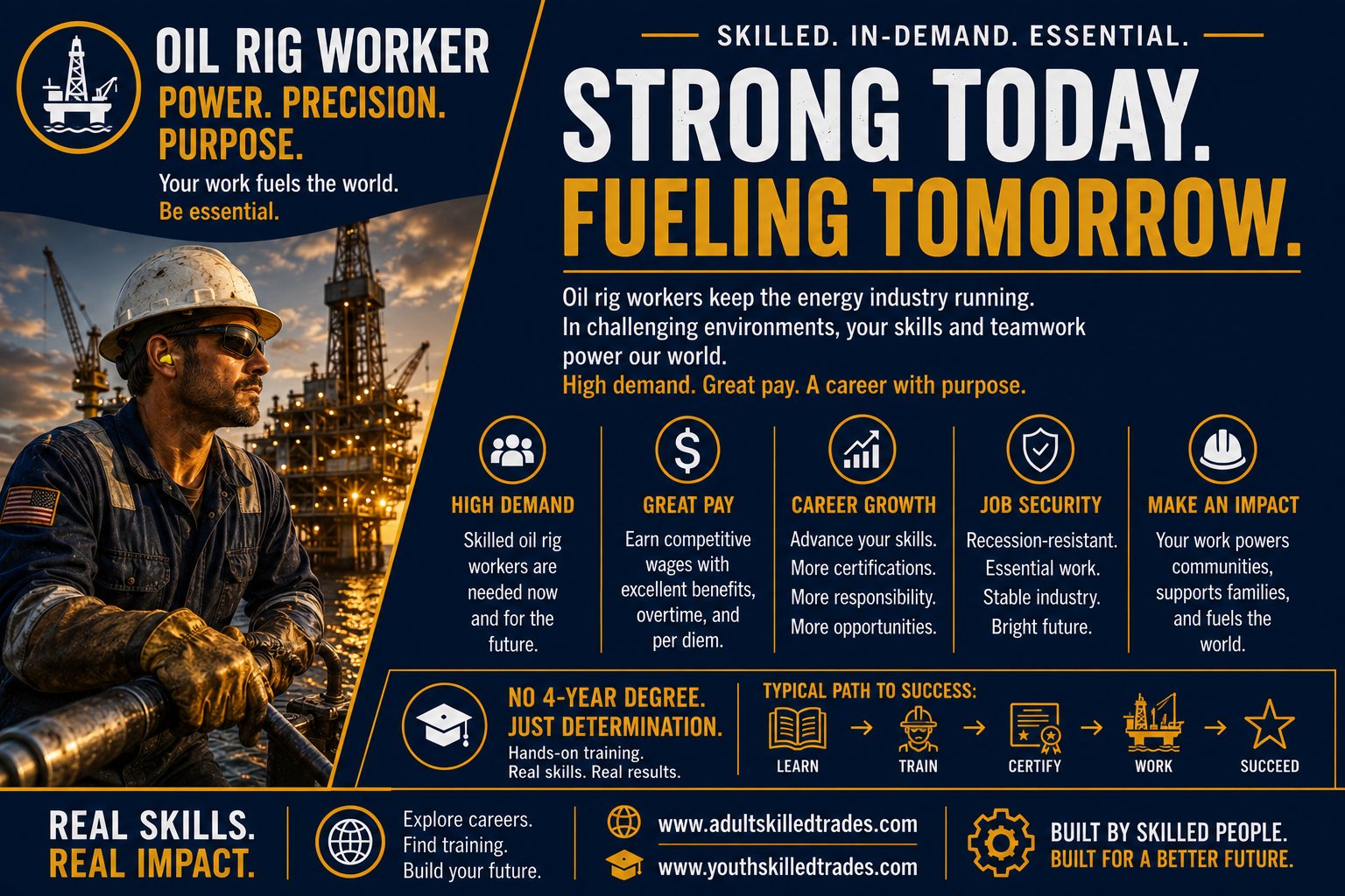 Oil Rig Worker — Strong Today Fueling Tomorrow career poster