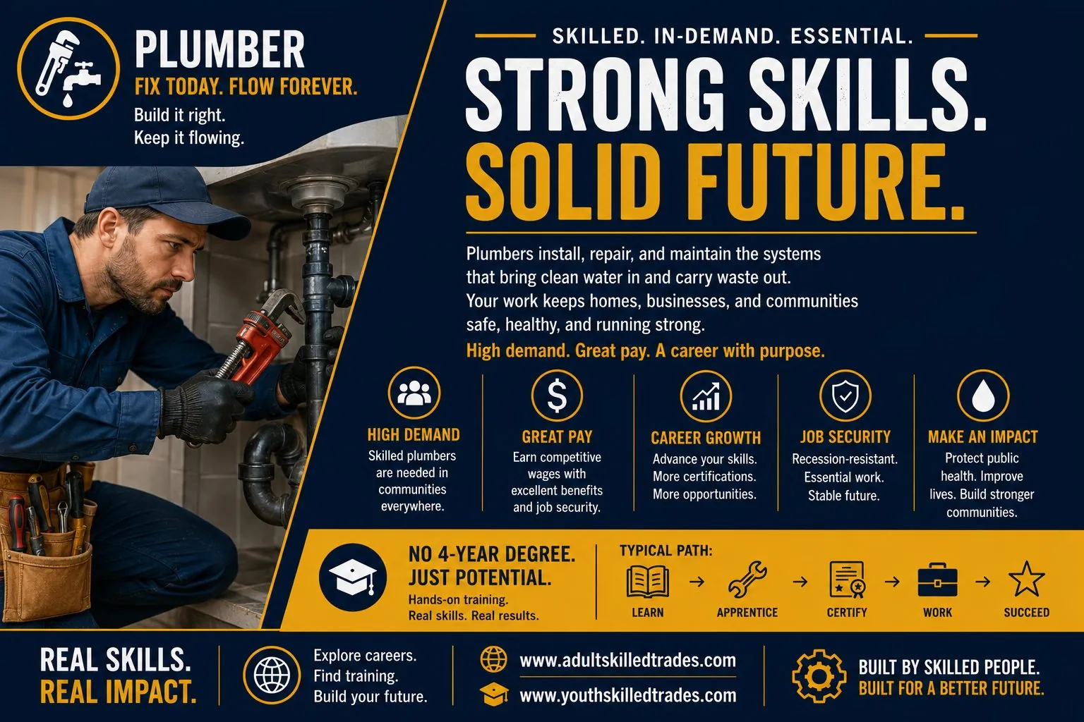 Plumber. Strong Skills Solid Future career poster