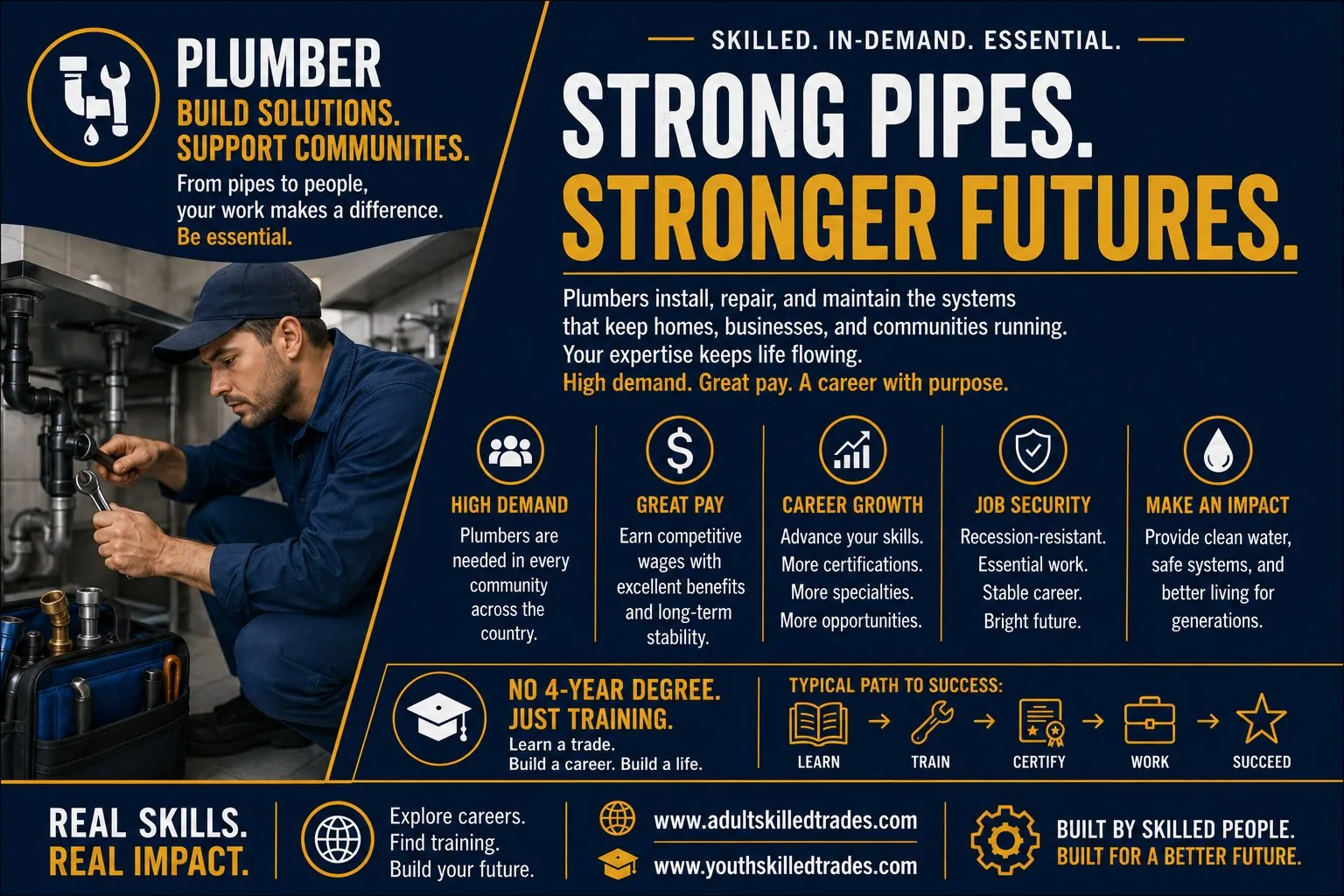 Plumber. Strong Pipes Stronger Futures career poster