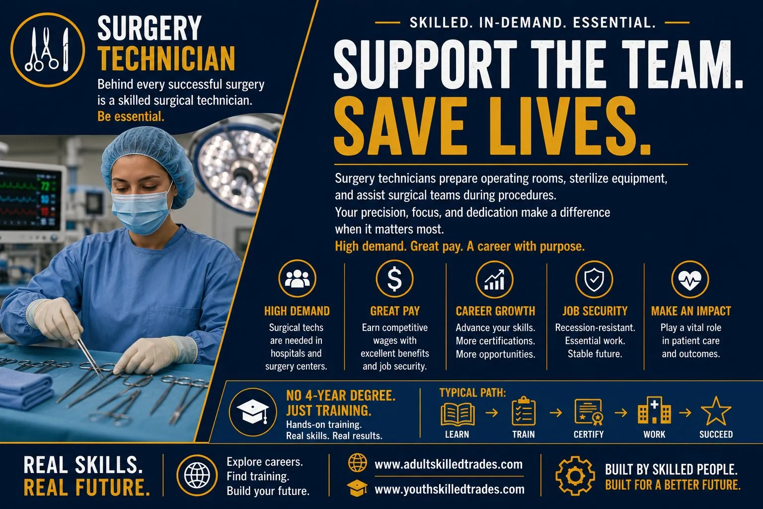 Surgery Technician. Support the Team Save Lives career poster