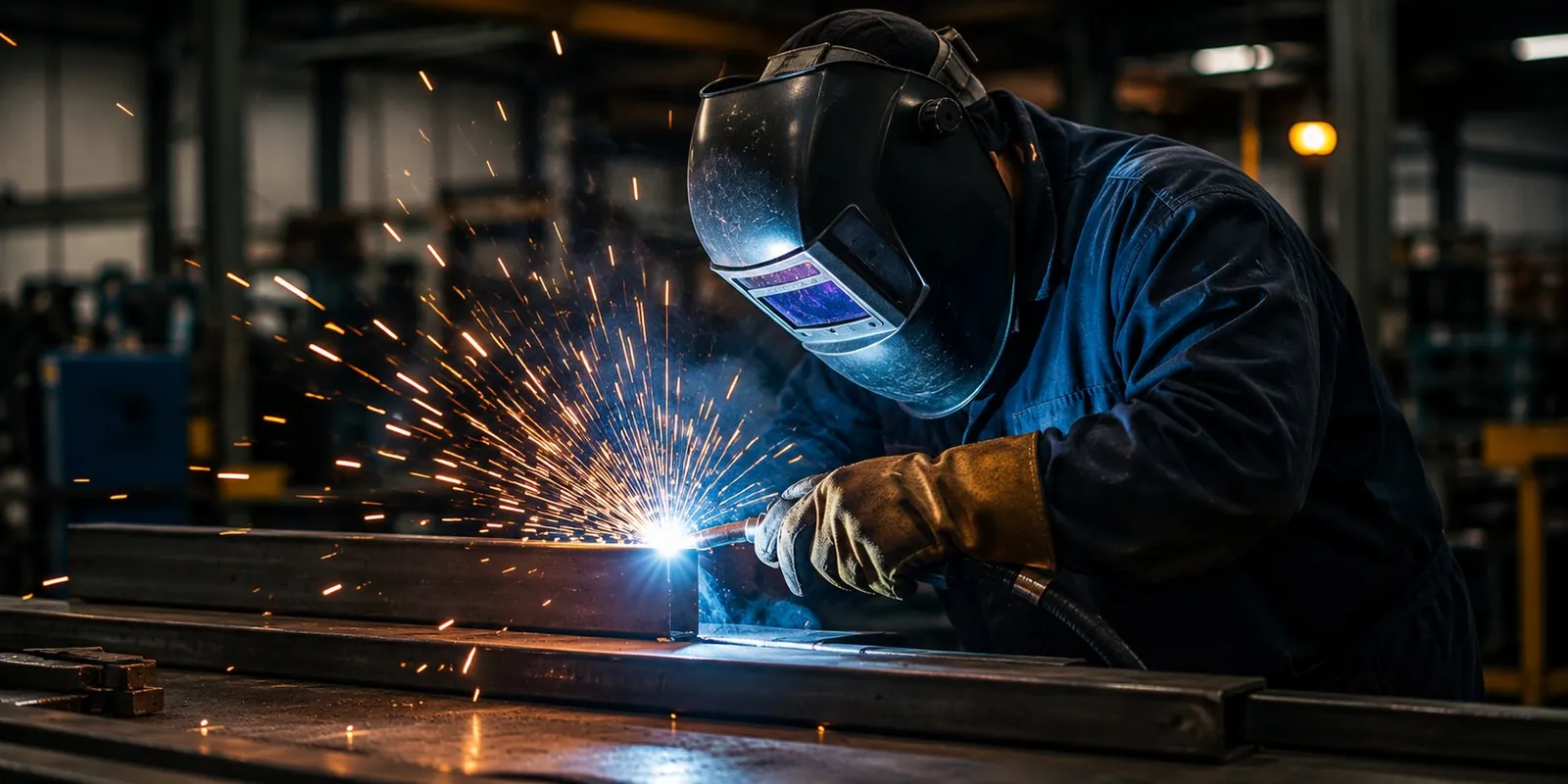 A welder working with sparks flying